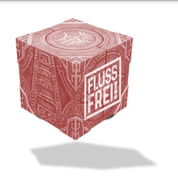 Abstrakt gemusterter, schwebender Würfel mit Fluss frei! Logo