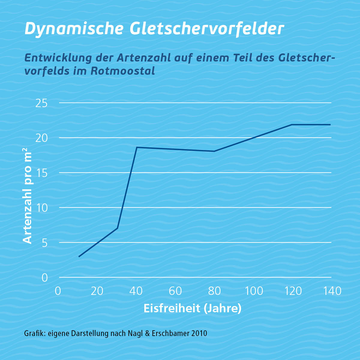 Graphik Dynamische Gletschervorfeler, Artenzahl in Abhängigkeit von Jahre Eisfreiheit